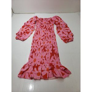 Sarin Matthews Womens Dress Long Sleeve Ruffle Ruched Bodycon Groovy Floral Sz S